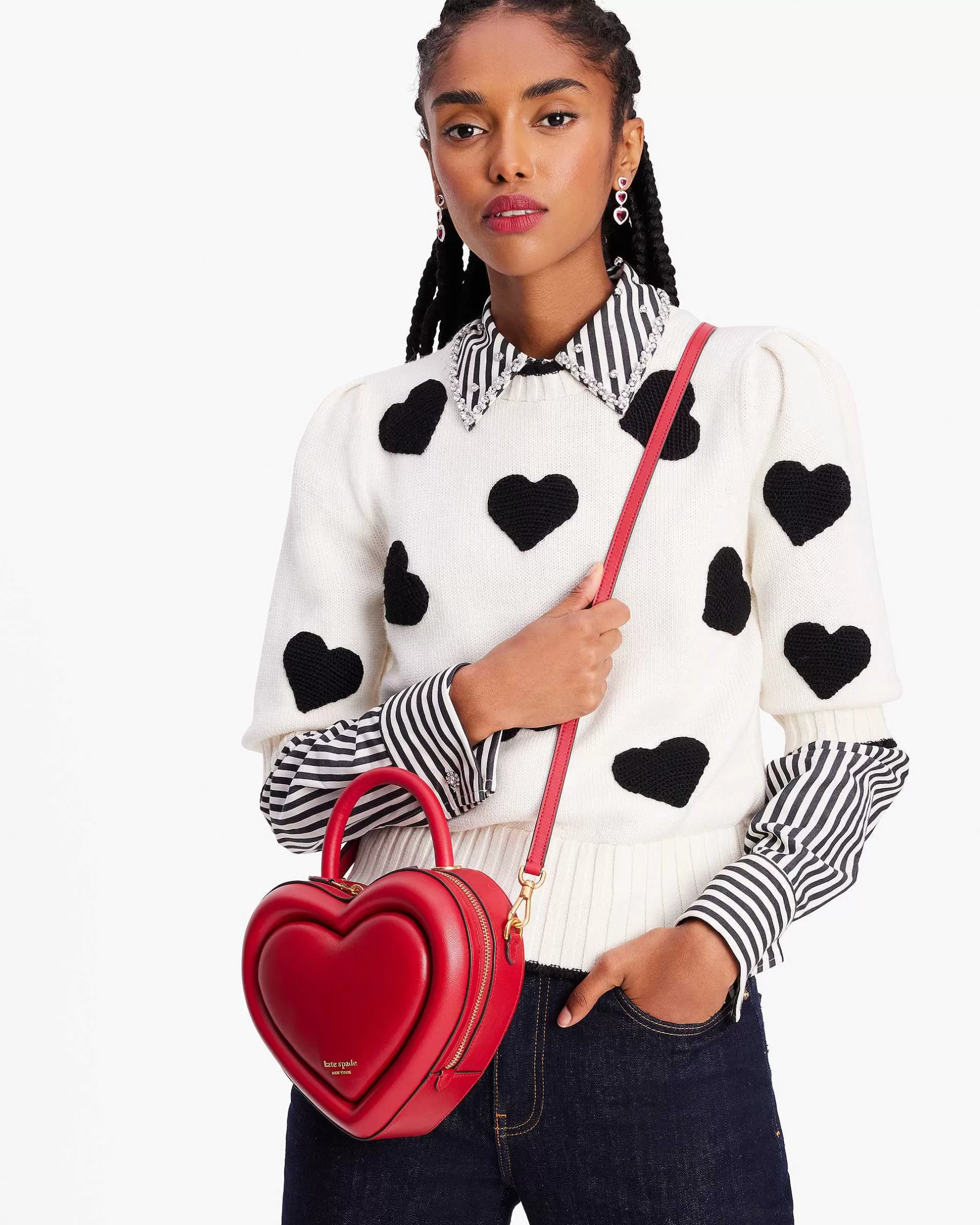 Pitter Patter Smooth Leather 3D Heart Crossbody^Kate Spade Sale